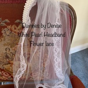 Handcrafted White Pearl Headband Veil